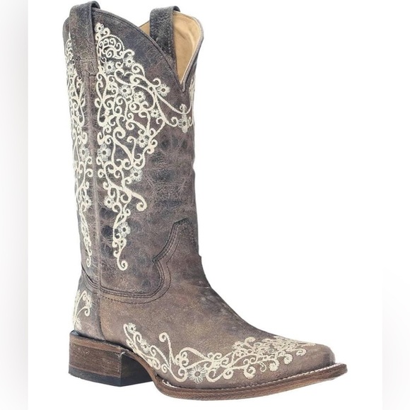 Corral Women's Wedding Big Floral Embroidered Square Toe Boots - Picture 1 of 2